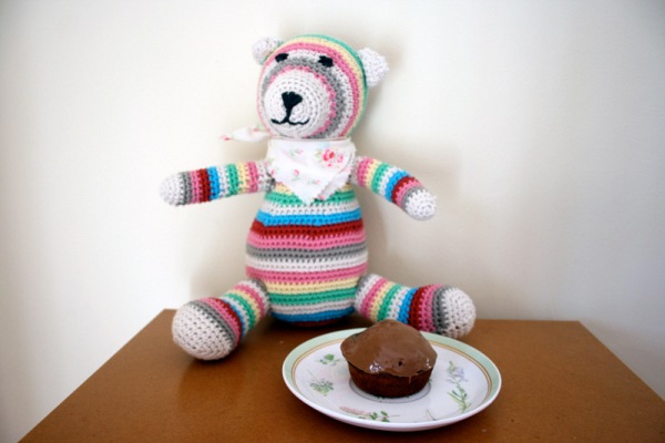 Teddy awaits a gorgeous Bar One Cupcake