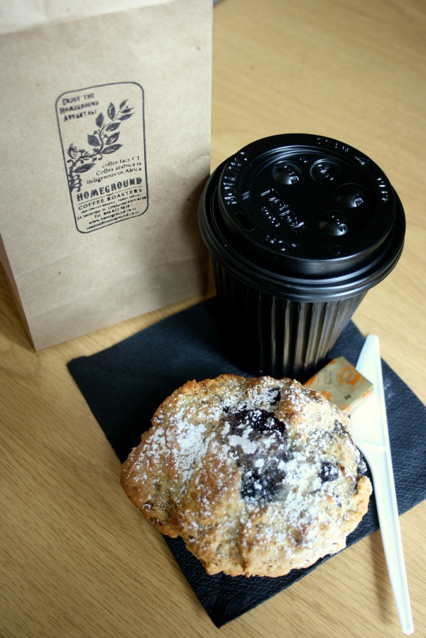 Cappuccino and a great big blueberry muffin for breakfast to go please! 